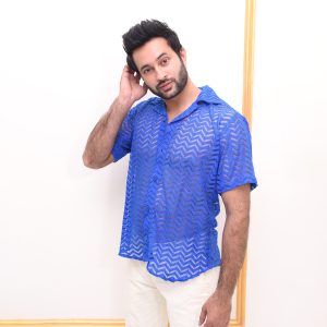 Blue Halfsleave Crochet Shirt